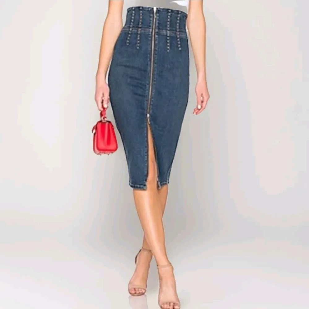Current/Elliott High Waist Hip-Fitted Pencil Denim Skirt Waist 23 Full Zip Sexy